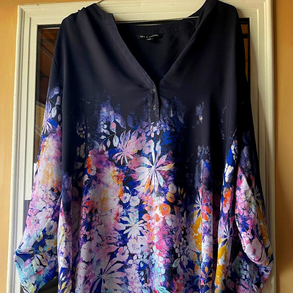 Navy Blue Flowered Blouse